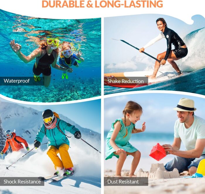 4K Underwater Camera 33 FT Waterproof Camera with Dual Screens Selfie Digital Camera Built-in 2500 mAh Battery 48MP Autofocus Waterproof Digital Camera for Snorkeling, Novice Photographer,Orange - Image 5