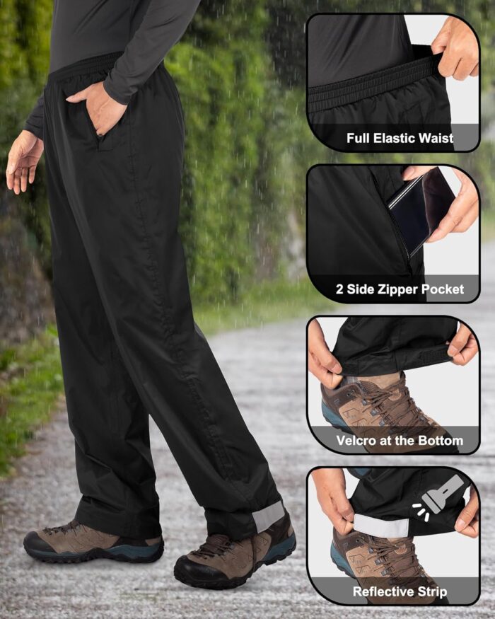 33,000ft Packable Rain Pants for Men Waterproof Hiking Pants Lightweight Rain Pants Outdoor Windproof Pant for Golf, Fishing - Image 3