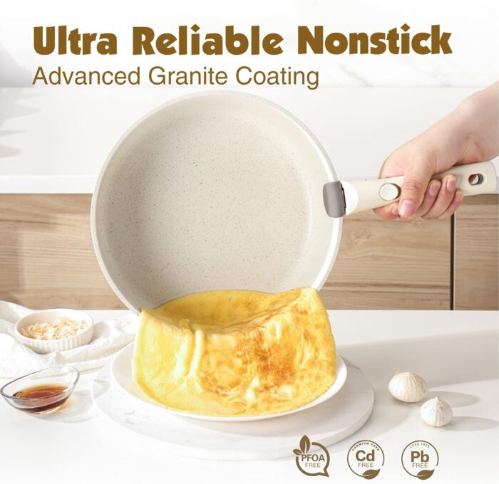 SENSARTE 17 Piece Pots and Pans Set, Nonstick Detachable Handle Cookware Set, Induction Kitchen Cookware Set with Removable Handle, Healthy Non Stick for RV, Dishwasher ＆ Oven Safe, PFOA Free (White) - Image 4