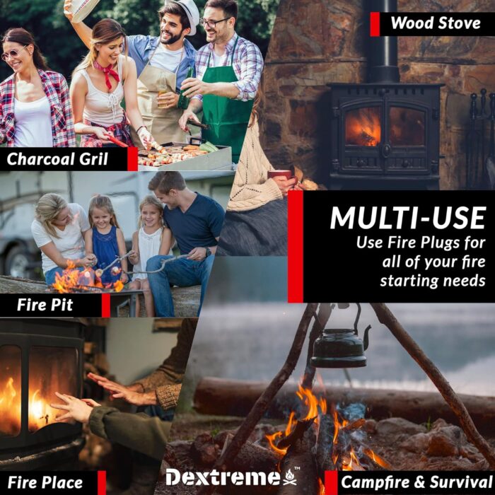 Dextreme Fire Plugs Waterproof Fire Starter for Campfires, Emergencies, Survival, Fire Pits, Grills | 5+ Minute Burn | All Natural | Made in North America - Image 4
