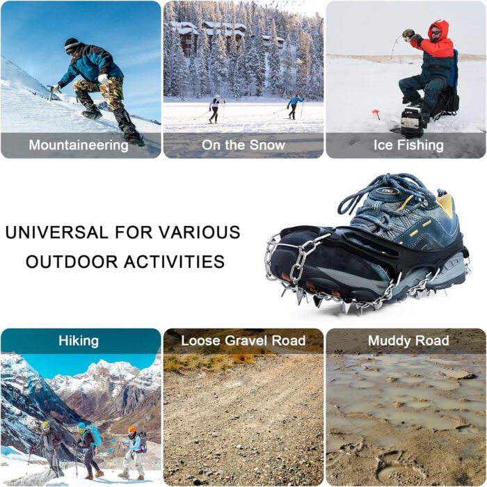 Ice Trekkers for Boots - Crampons Ice Cleats Traction Snow Grips for Boots Shoes with 23 Stainless Steel Spikes Anti Slip for Walking,Hiking,Climbing,Fishing and Mountaineering - Image 2