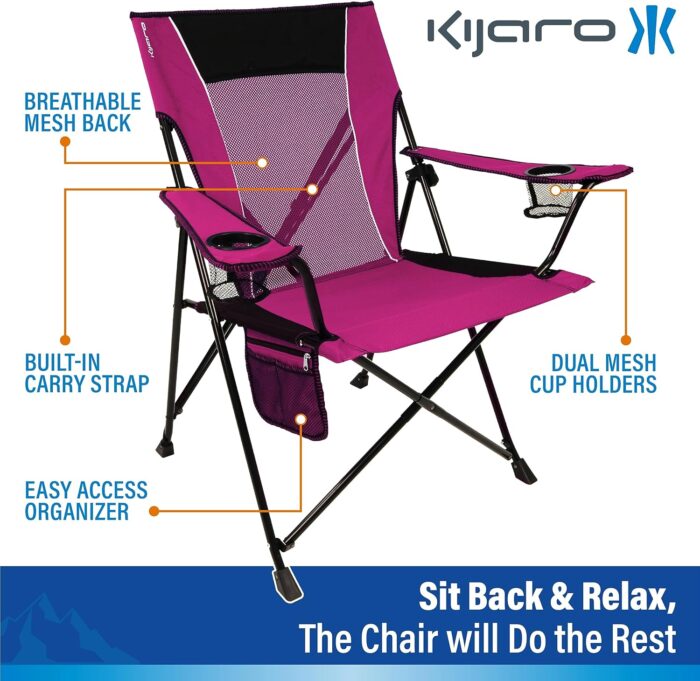 Kijaro Dual Lock Portable Camping Chairs - Enjoy the Outdoors with a Versatile Folding Chair for Sports, Lawn - Dual Lock Feature Locks Position – Hanami Pink - Image 8
