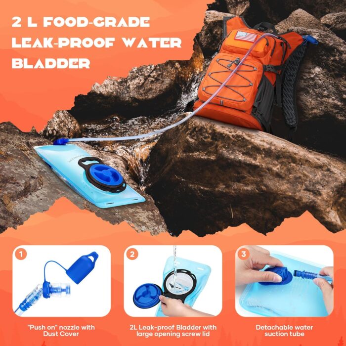 Maelstrom Hydration Backpack, Hiking Backpack with 2L/3L Water Bladder, High Flow Bite Valve Water Backpack Lightweight - Image 3