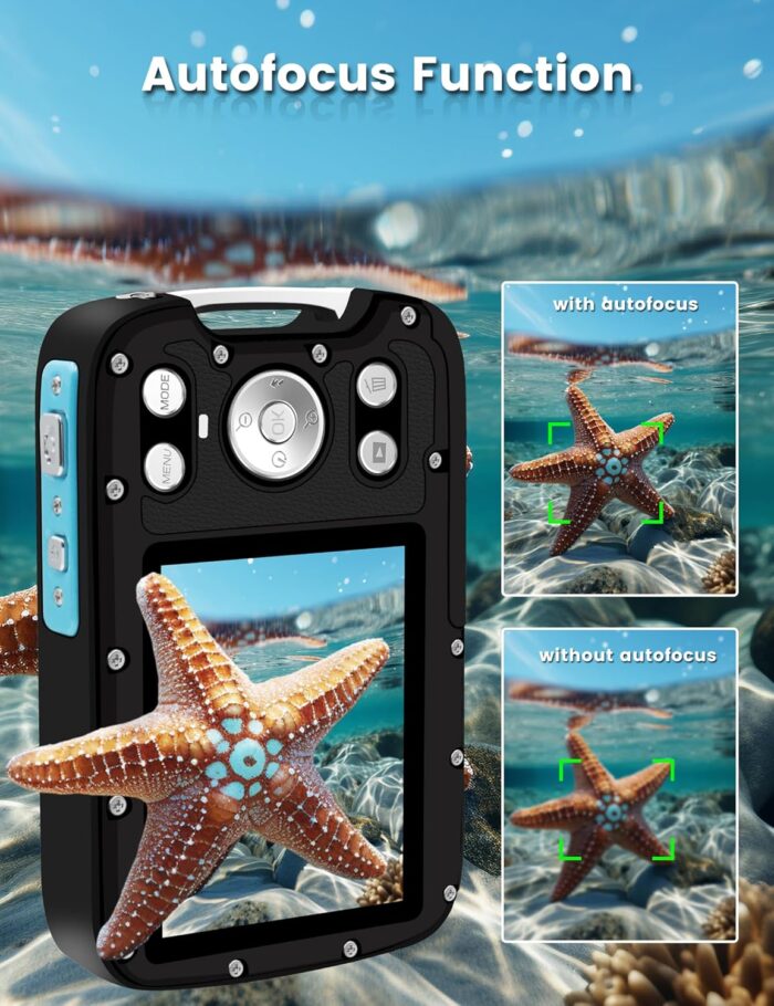 Underwater Camera 4K 48MP Autofocus Selfie Dual Screen Waterproof Camera with Floating Strap and 32GB Card, 17FT Compact Waterproof Digital Camera, Fill Light Underwater Camera for Snorkeling - Image 3