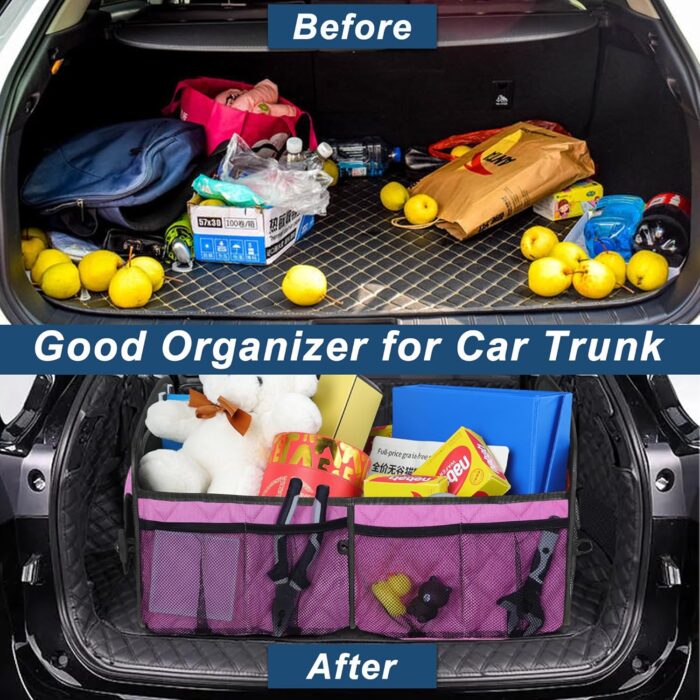 Deosk Car Trunk Organzier and Storage with 6 Big Pocket,Car Accessories for Women/Men 70L Waterproof Polyester Trunk Organzier for Car/SUV/Minivan/Truck(Large, Pink) - Image 6