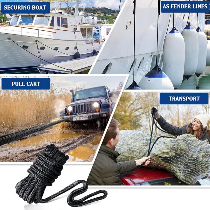 Dock Lines & Ropes Boat Accessories - 4 Pack 3/8" x 15' Double Braided Nylon Dock Lines with 12” Loop Excellent 5800 lbs Breaking Strength Marine Rope for Kayak Pontoon Boats up to 30ft Boating Gifts - Image 5
