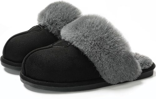 Parlovable Womens Fuzzy Slippers Memory Foam Suede House Slippers Faux Fur Indoor Outdoor Shoes