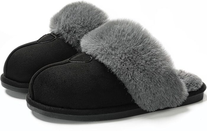 Parlovable Womens Fuzzy Slippers Memory Foam Suede House Slippers Faux Fur Indoor Outdoor Shoes