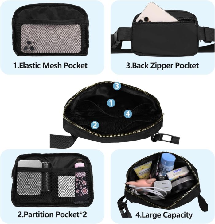 VOROLO Fanny Pack For Women And Men Crossbody Bag Belt Bag with Adjustable Strap Graduation Gifts Black - Image 3