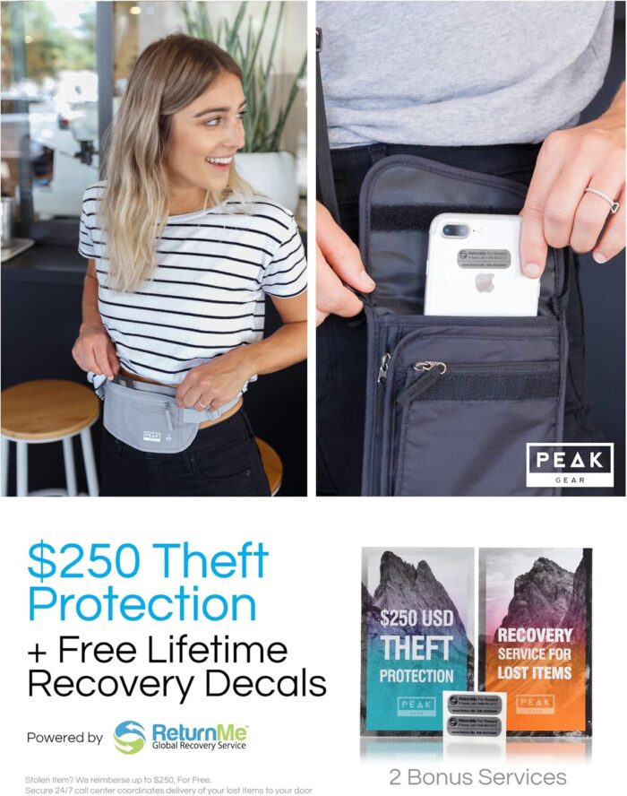 Peak Gear Travel Money Belt. Premium Quality Travel Wallet with RFID Blocking Fabric to Protect Credit Cards, Passports and Documents. Exclusive Theft Protection and 2 Recovery Tags | Gray - Image 4