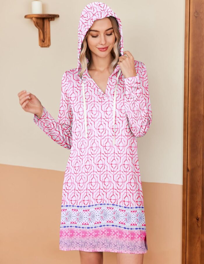 HOTOUCH Womens UPF 50+ Cover-Up Dress Beach SPF Sun Protection Long Sleeve Shirts Dress Lightweight Athletic UV Hoodie - Image 4