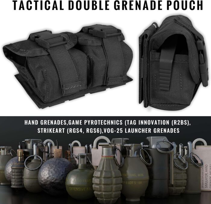 Tactical Pouches-Double Frag Grenade Pouch,Molle EDC Tool Bags for Hunting Shooting Airsoft Equipment Gears - Image 5
