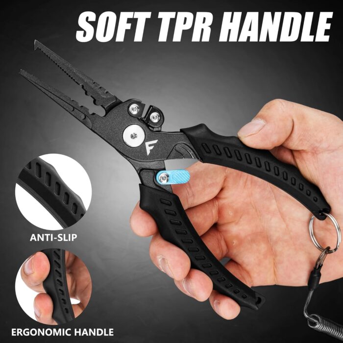 FLISSA 7-1/2 Inch Fishing Pliers, Safety Lock Design Fish Pliers Saltwater with TPR Handle, Stainless Steel hook remover with Braid Cutters, Sheath and Lanyard, Fishing Tool Gifts for Men - Image 7