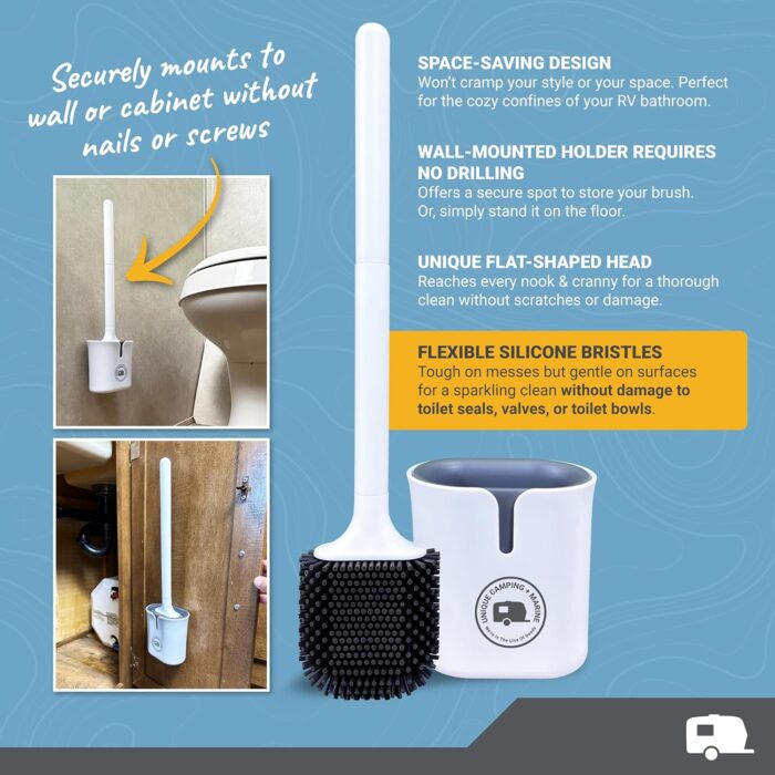 Unique Compact Silicone RV Toilet Bowl Brush with Wall-Mounted No-Drip Holder - Image 4