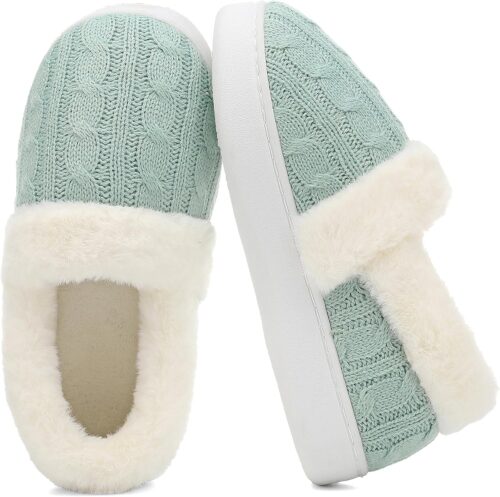UBFEN Womens Fuzzy House Slippers Warm Bedroom Shoes with Faux Fur Lining Non Slip Memory Foam Slippers for ladies Indoor and Outdoor