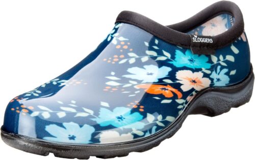 Sloggers Original Waterproof Rain and Garden Shoe for Women– Outdoor Slip-On Garden Clog - Made in The USA with Premium Comfort Insole and Arch Support - Blue Floral Fun Print, Size 6