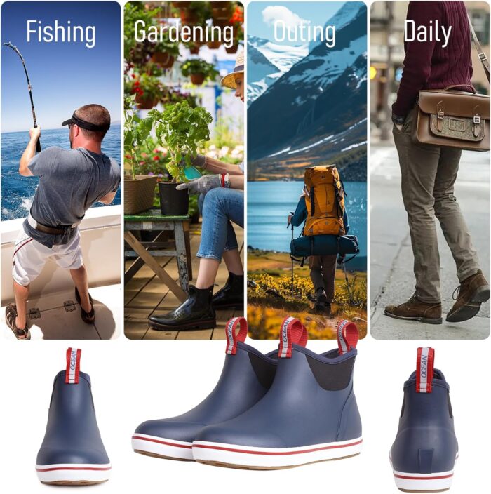 Men's Deck Boots Waterproof Anti-Slip Rubber Ankle Rain Shoes for Fishing Gardening Outing - Image 5