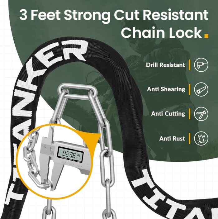 Titanker Heavy Duty Bicycle Lock Chain with Keys - 3 Feet Anti-Theft Lock for Bikes, Motorcycles, Doors, Gates, Fences, Grills (6mm Thick) - Image 2