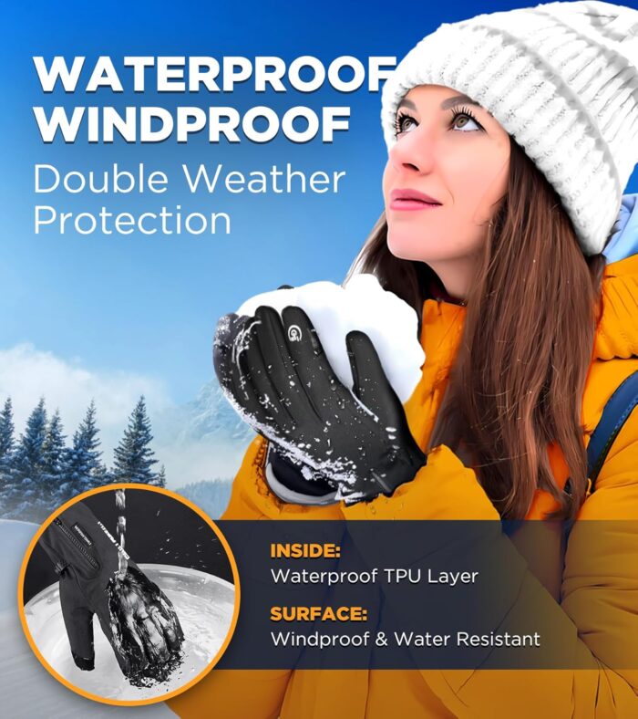 -10℉ Waterproof Winter Gloves Men, Touchscreen Fingers Snow Ski Gloves Women, 5-Layer Touch Screen Cold Weather Gloves - Image 3
