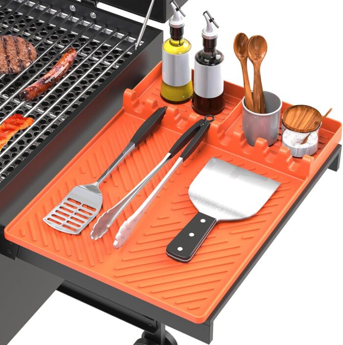 Silicone Grill Mat Compatible with Blackstone, Silicone Griddle Tools Mat with Drip Pad, Spatula Mat for Outdoor Grill Kitchen Counter (Orange) - Image 7