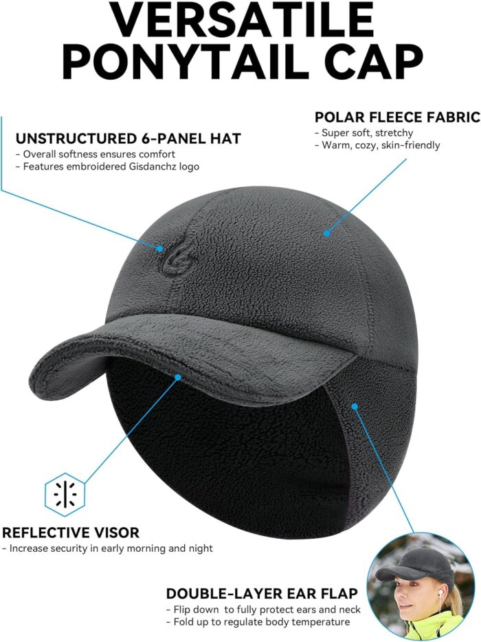 Gisdanchz Women's Winter Reflective Stretchy Ponytail Hat with Drop Down Ear Flap - Image 2