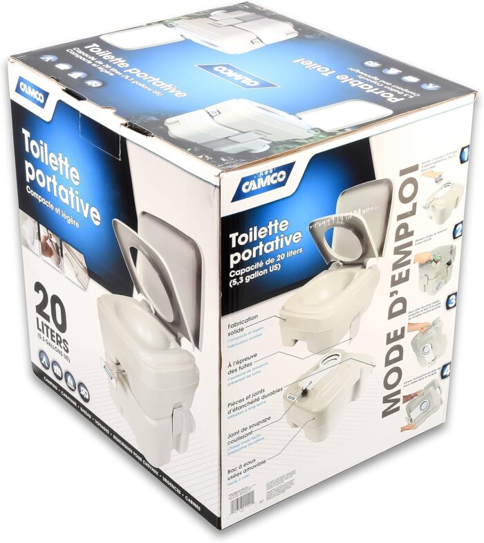 Camco 5.3-Gallon Portable Toilet - Features Detachable Holding Tank w/Sealing Slide Valve & Bellow-Type Flush - Easy Transport w/Compact Lightweight Design & Carry Handle - Gray (41541) - Image 11