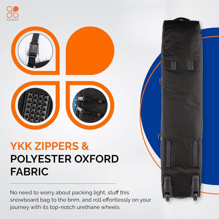 EQ SPORT Snowboard Bag with Wheels - Fully Padded & Waterproof Rolling Snowboard Bag for Air Travel, Boot Bag Included - Fits 2 Boards - Heavy-Duty YKK Zippers - Storage for Snow Gears - Image 5