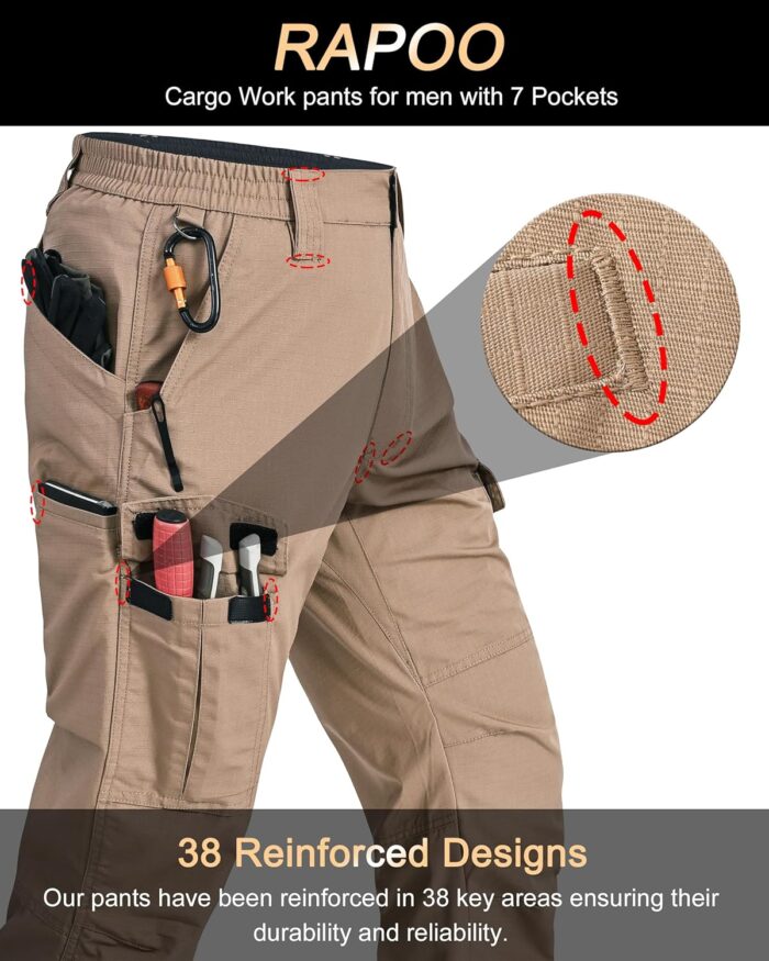 Mens Cargo Pants Ripstop Water Resistant Breathable Tactical Hiking Pants with 7 Pockets - Image 2