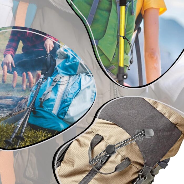 8Pcs Backpack Hiking Stick Holder, Fixing Buckle Elastic Rope, Adjustable Bungee Lanyard for Outdoor Mountaineering Hiking Trekking Poles Hiking Sticks Water Cup Umbrella(Black) - Image 3