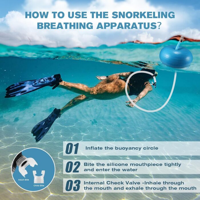 Diving Breathing Equipment, Portable Motorless/Tankless Snorkel Breathing System, with 6.5FT Telescopic Hose for Snorkeling, Scuba Diving, Pool Swimming, Underwater Adventure and Fishing - Image 5