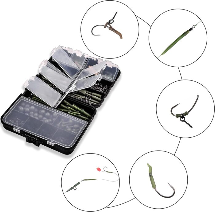 230pcs Carp Fishing Tackle Box Kit Carp Fishing Rigs Making Accessories Carp Swivel Snaps Helicopter Rigs Safety Lead Clips Rubber Sleeves Carp Fishing Terminal Tackle - Image 4