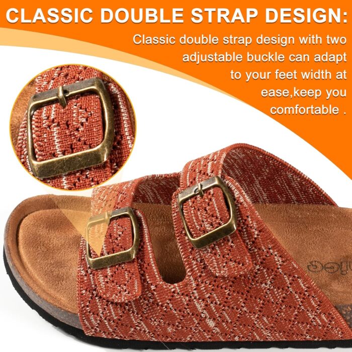 Women's Comfy Arch Support Cork Footbed Adjustable Knitting Straps Indoor and Outdoor Slides Sandals - Image 3