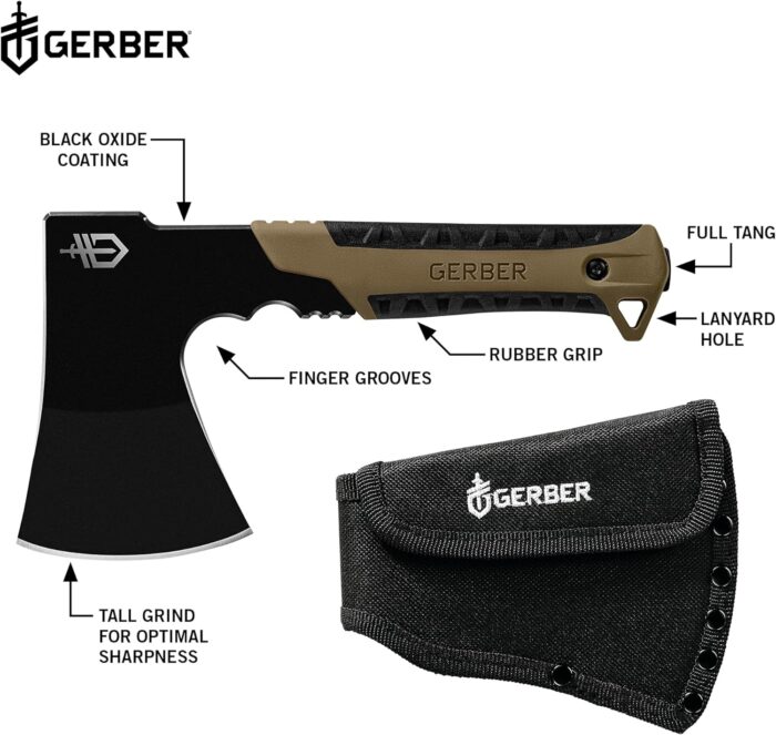 Gerber Gear Pack Hatchet - 3.5" Steel Blade Axe with Full Tang - Survival, Bushcraft and Camping Gear - with Mountable Nylon Sheath - Brown - Image 2