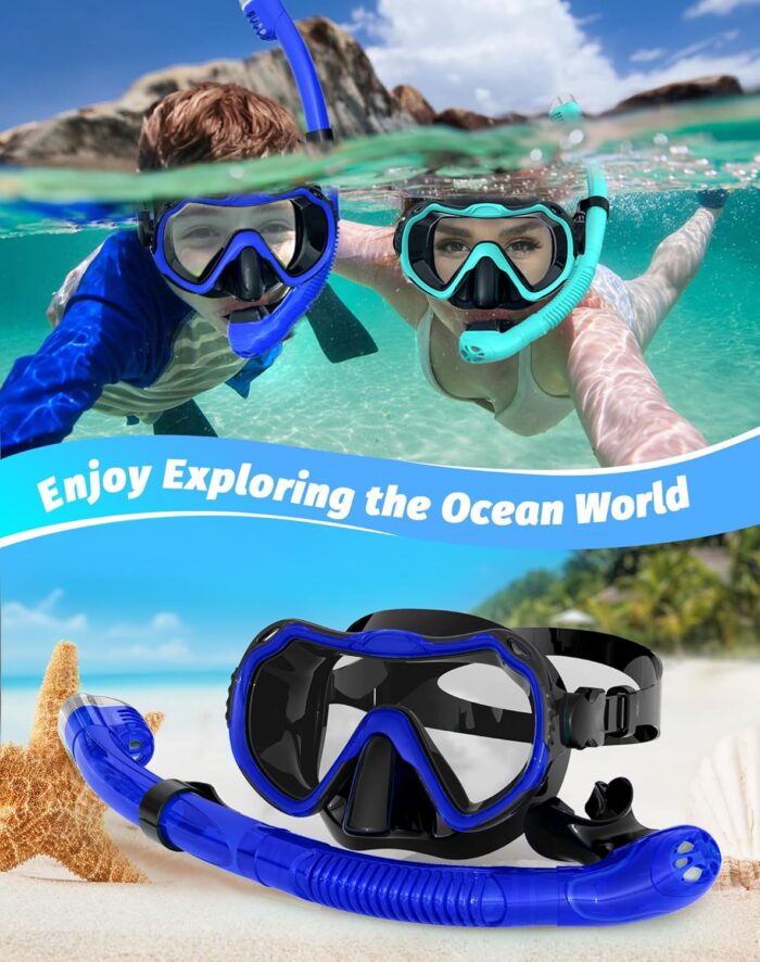 Snorkeling Gear for Adults, Snorkel Mask Set 180° Panoramic View Snorkel Gear, 100% Food-Grade Silicone Anti-Fog Anti-Leak Dry Top Diving Mask for Snorkeling Swimming Scuba Diving - Image 7