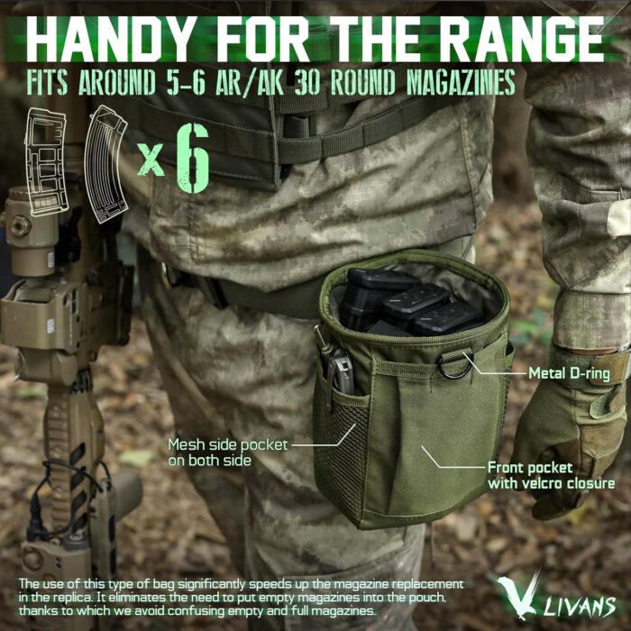 Tactical Molle Dump Pouch, Magazine Recovery Pouch Drastring Ammo Bag Belt Utility Fanny Adjustable Military Holster Bag Outdoor for Airsoft Paintball Hunting Gear with D-Ring Grimlock - Image 3