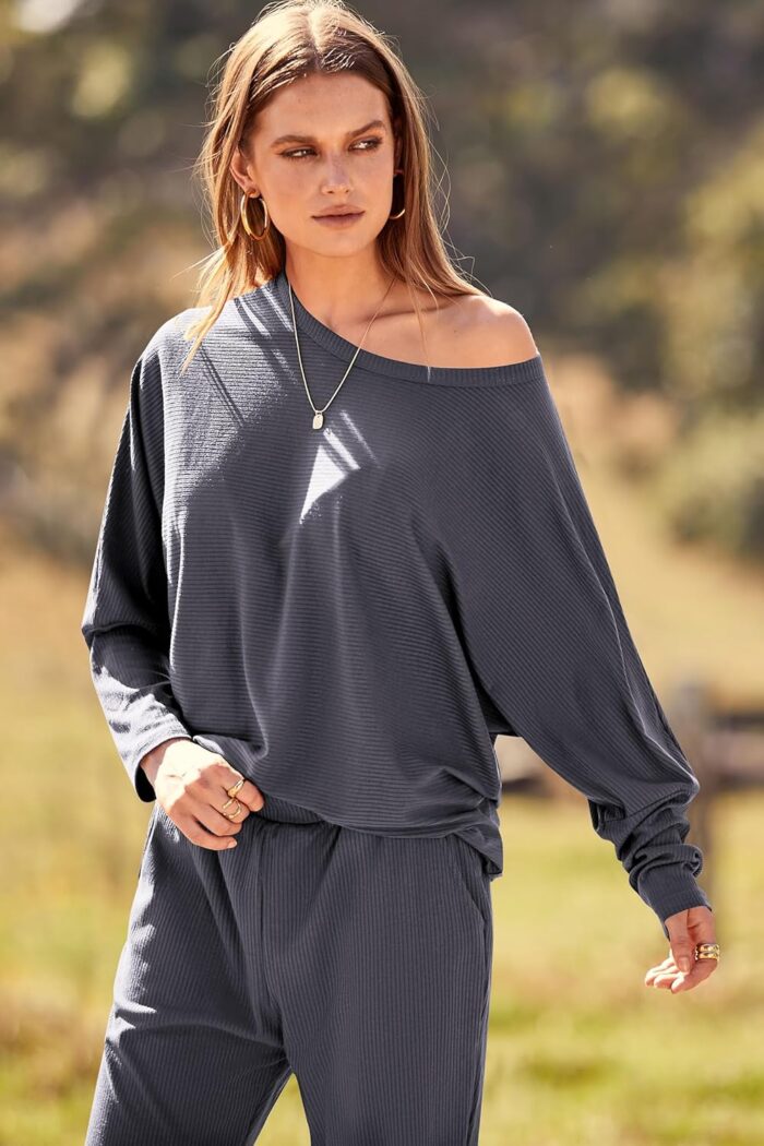 PRETTYGARDEN Women's Fall 2 Piece Outfits Fashion Sweatsuit Long Sleeve Pullover Pants Ribbed Spring Matching Lounge Set - Image 5