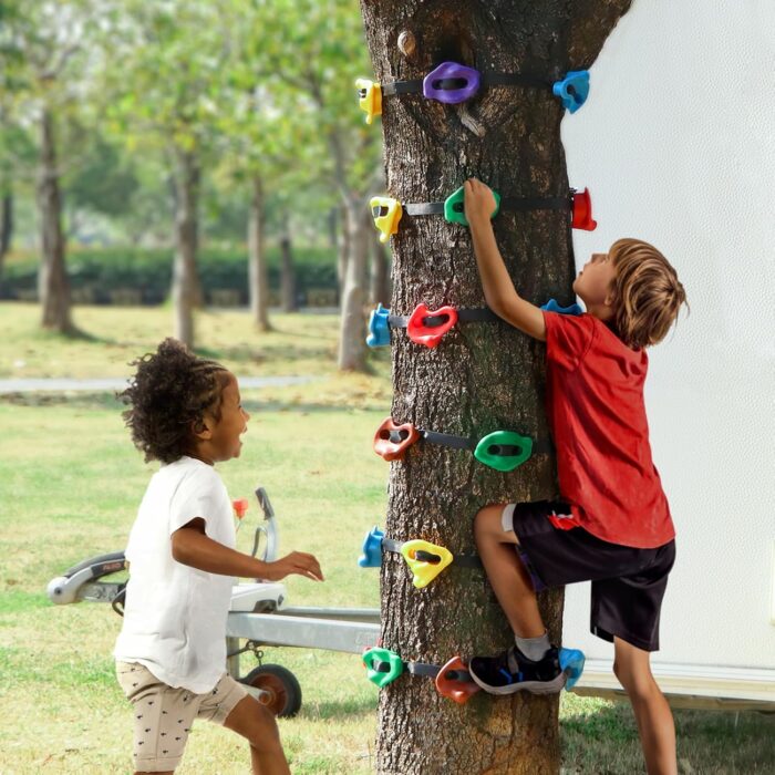 TOPNEW 12 Ninja Tree Climbing Holds for Kids Climber, Adult Climbing Rocks with 6 Ratchet Straps for Outdoor Ninja Warrior Obstacle Course Training - Image 7