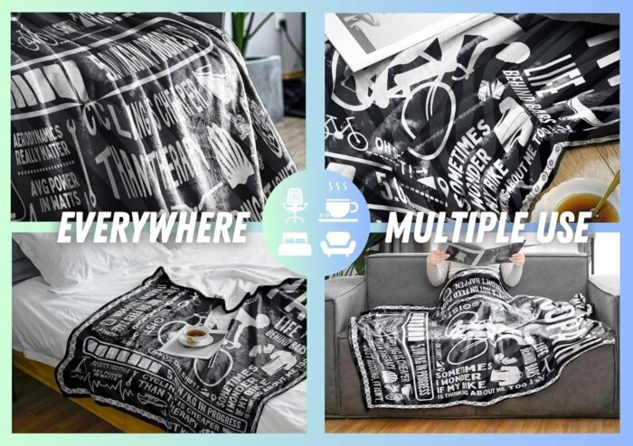 Cyclist Biker Gifts Blanket, Cycologist, Mountain Bikers, Bicycle Enthusiast, Roadbike MTB, Bed Flannel Plush Throw (50"x 65") - Image 4