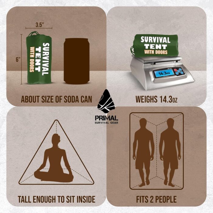 Orange Polyester Survival Tent with Doors - Compact, Durable, All-Season Shelter for Camping, Hiking, and Emergency Preparedness - Image 6