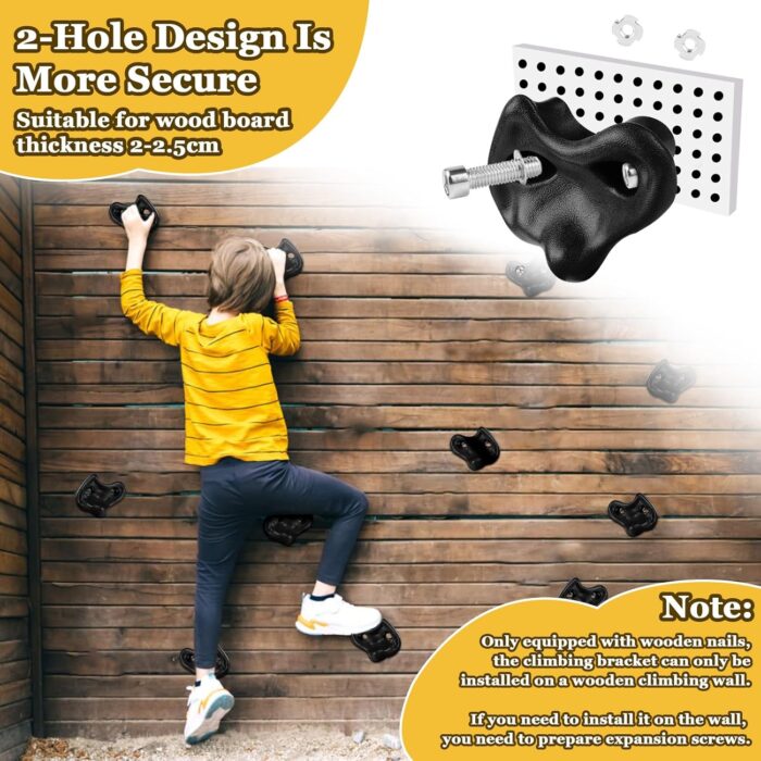10PCS Black Rock Climbing Holds, Rock Climbing Wall for Kids, Extra Large Size Climbing Rock Wall Grips with Mounting Hardware and Wrench for Indoor Outdoor Playground, Installed on Wooden Board - Image 4
