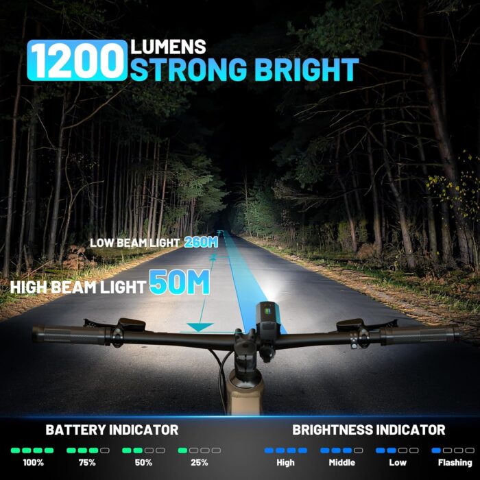 Bike Lights for Night Riding, 1200 Lumen Bicycle Front Headlight and Back Taillight with 4+5 Light Modes, USB Rechargeable Bright Bike Headlights for Cyclists and Commuters - Image 2