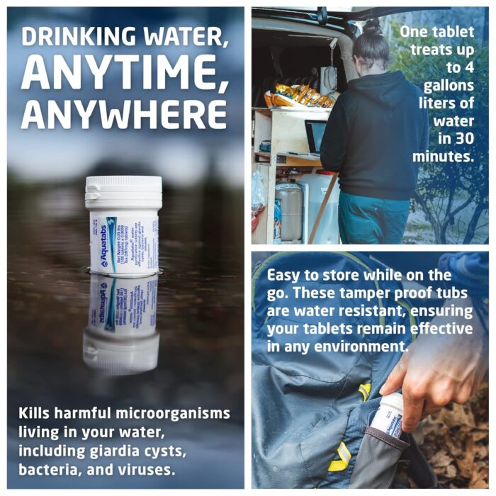 Aquatabs 397mg Water Purification Tablets (100 Pack). Water Filtration System for, Camping, Boating, Emergencies, Survival, RVs, and Marine-Use. Easy to Use Treatment and Disinfection. - Image 2