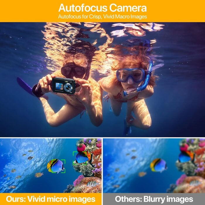 4K Underwater Camera with 64GB Card, 11FT Waterproof Camera Dual-Screen Selfie Underwater Cameras for Snorkeling 16X Digital Zoom Waterproof Digital Camera 2 Batteries (Blue) - Image 3