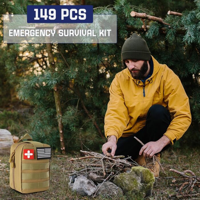 Survival Kits, 149Pcs Survival Gear First Aid Kit IFAK with Molle System Essential Camping Gear Emergency Medical Supplies for Car Fishing Hunting Outdoor Adventure, Camping Essentials - Image 8