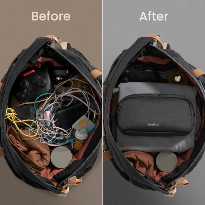 tomtoc Electronics Organizer Travel Case, Water Resistant Travel Bag Cable Organizer for Essentials, Tech Pouch Accessories Carry Storage for Cord, Phone, Cables, Airpods, USB Flash Drive, Daily Items - Image 5