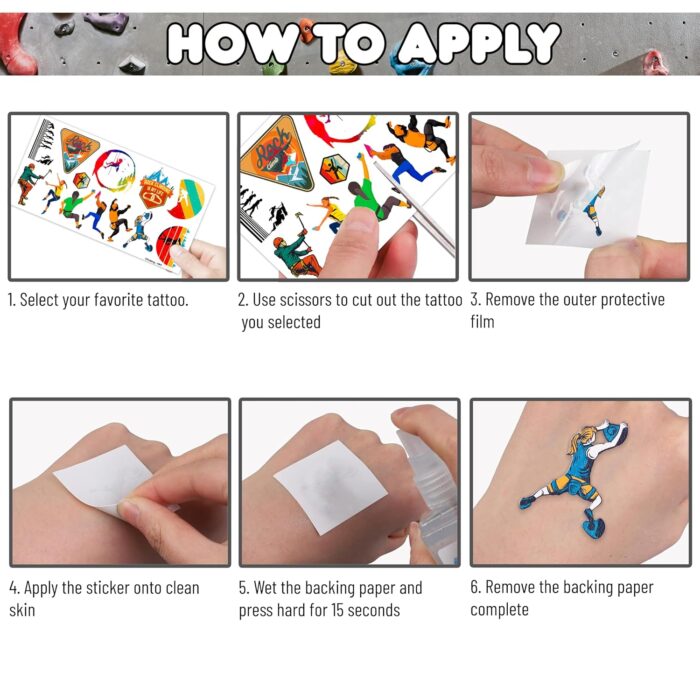 96PCS Rock Climbing Temporary Tattoos Birthday Party Decorations Favors Supplies Decor Outdoor Extreme Sports Mountain Climb Tattoo Gifts Stickers For Climbers Kids Boys Girls School Prizes Carnival - Image 5