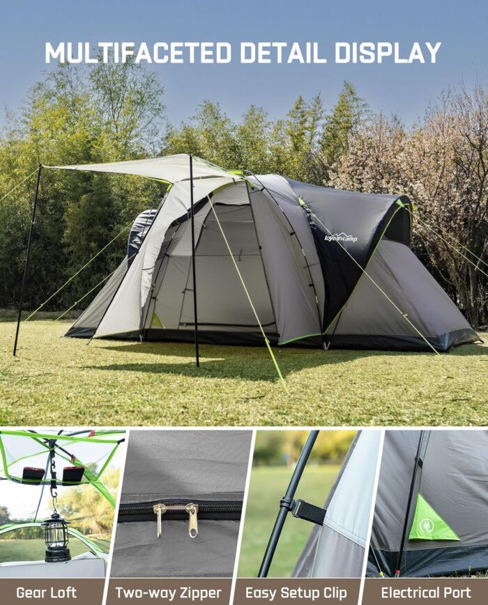 8 Person Larger Extended Dome Camping Tent with 3 Rooms, Waterproof Semi-Freestanding Family Outdoor Tent with Spacious Interior and Mesh Windows - Image 6