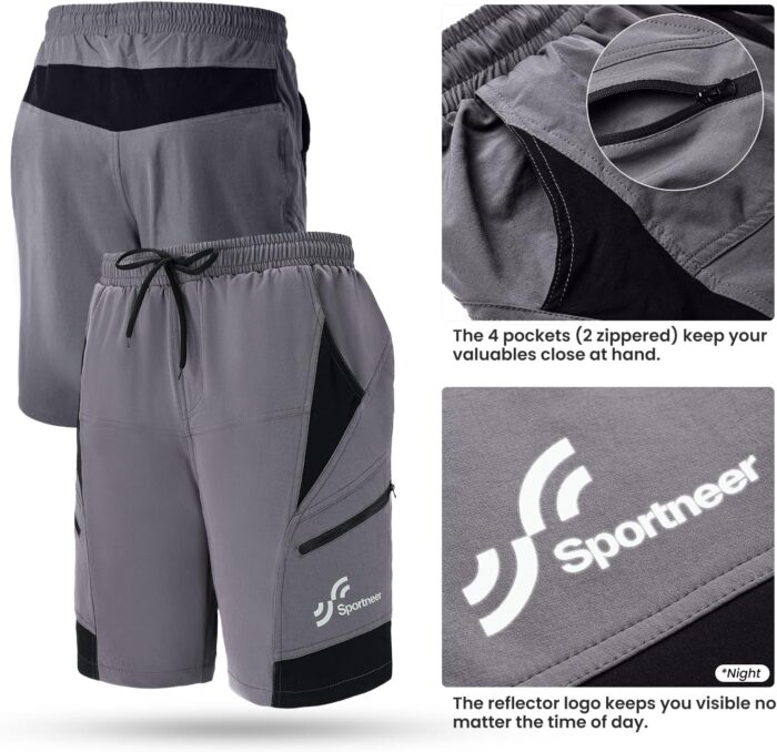 Sportneer Bike Shorts for Men: 3D Padded Lightweight Riding Biking Cycling Mountain Bike Shorts for Men with Zipper Pockets - Image 4