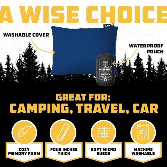 Wise Owl Outfitters Camping Pillow – Memory Foam Travel Pillow for Airplane Sleeping, Hiking, Backpacking & Outdoor Use - Small & Portable for Adults, Car, Camp & Tent - Image 2