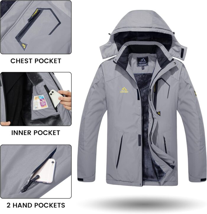TACVASEN Men's Winter Skiing Jackets Water Resistant Fleece Coats Insulated Thermal Snowboard Jacket Parka Raincoat with Hood - Image 5